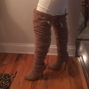 Wild Pair Taupe Thigh High Boots Sz 6.5